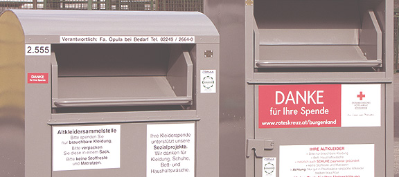 Altkleidercontainer Kleidersammlung Wien, Kolping und Rotes Kreuz Container